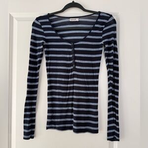 Garage Navy and Gray Striped Long Sleeve Tee